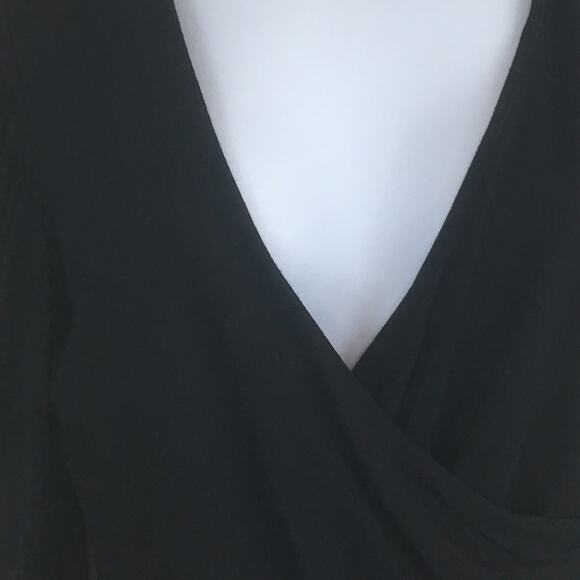 Kenneth Cole Black Faux-Wrap Top with Ruched Sleeves and Front Women's Size S - Picture 3 of 16